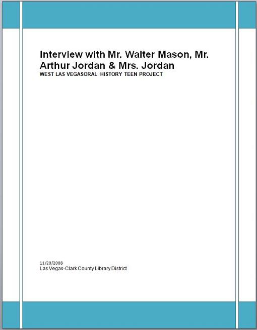 Title details for Interview with Mr. Walter Mason and Mr. and Mrs. Art Jordan by Las Vegas - Clark County Library District - Wait list